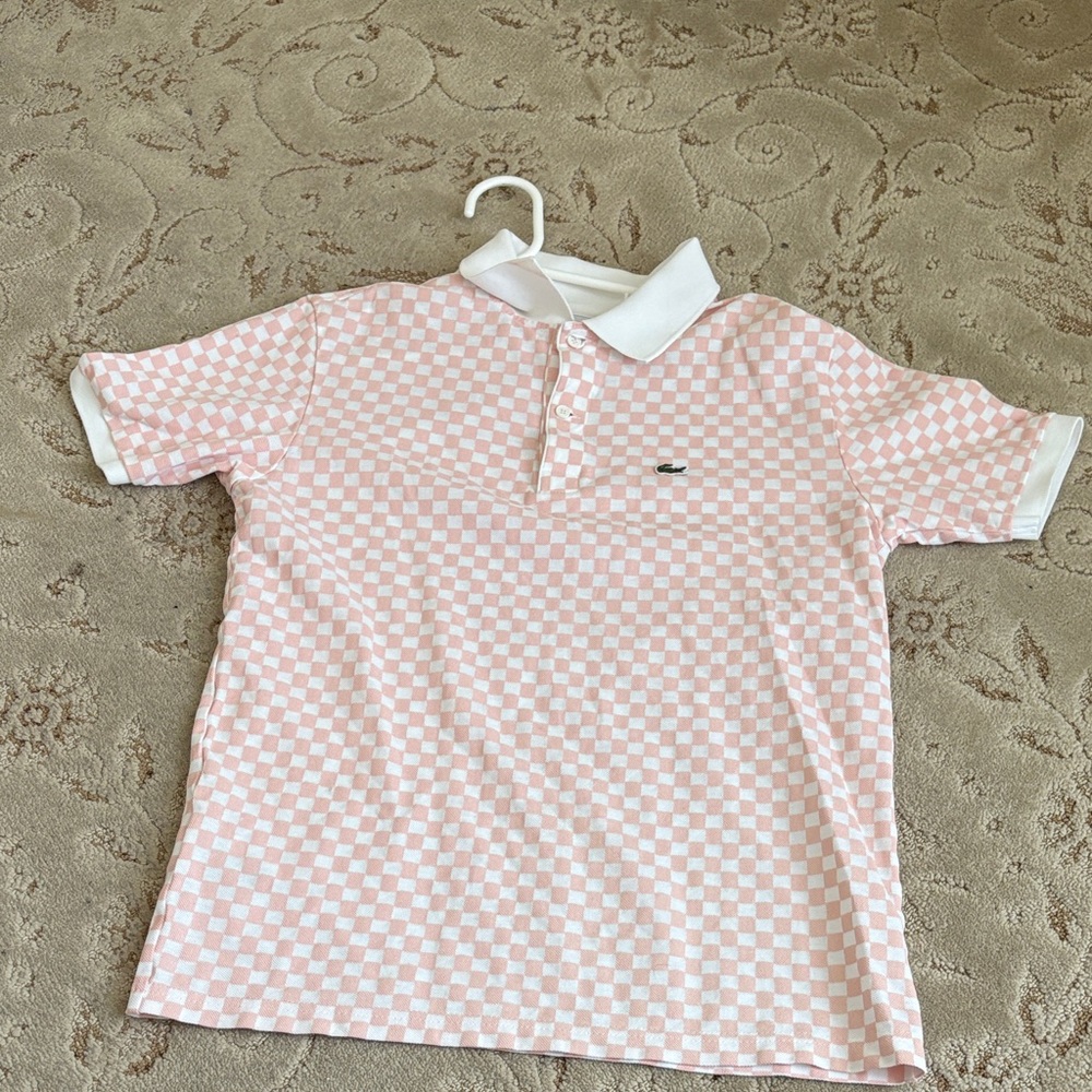 Kids Pink and white LACOSTE shirt